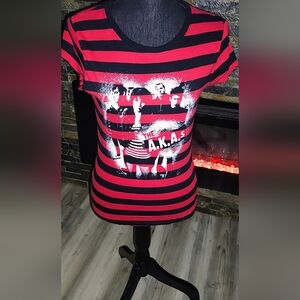 A.K.A.s Red & Black Striped Fitted T Shirt Size M